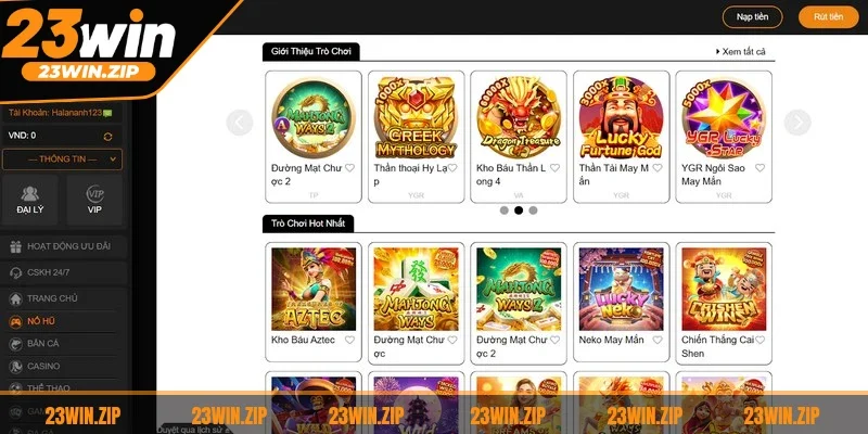 Các sảnh game nổ hũ 23WIN ăn khách nhất 